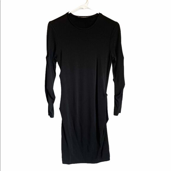 🟢Nicole Miller Heavy 100% Silk Ruched Black Dress M - Picture 1 of 5